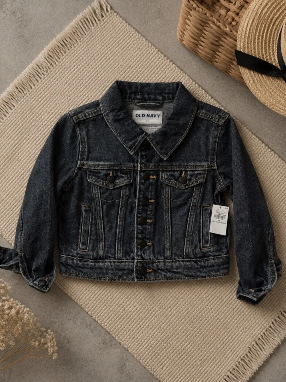 Old Navy Blue Denim Kids Jacket with Brown Patch and Gold Bow